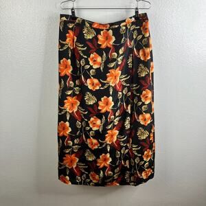 Notations 100% Silk Floral Faux Wrap Midi Skirt Size 1X Tropical Beach Boho